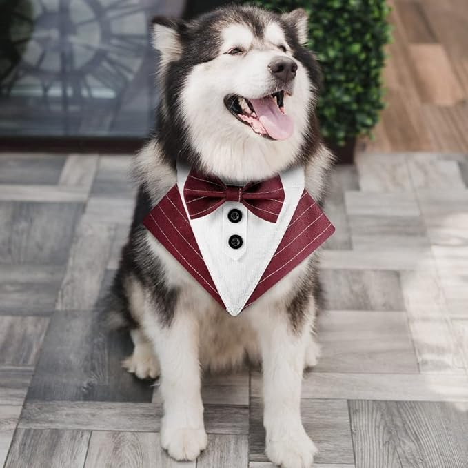 Dog Bowtie Bandana, Adjustable Formal Dog Tuxedo Collar with Bow Tie Pet Bowtie Collar for Boy Dog Wedding Grooming Birthday Party