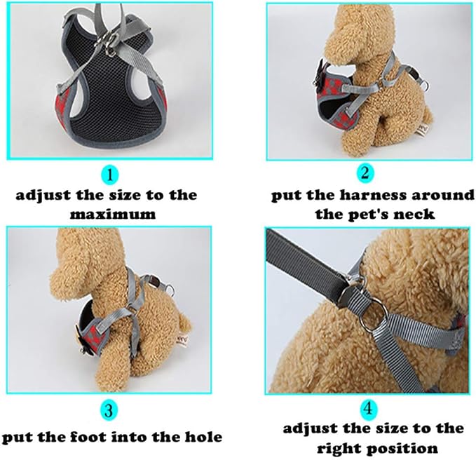 Dog Harness and Leash Set, Soft Mesh No Pull Dog Cat Harness Vest with Bowtie Bell for Small Dogs Puppy and Cats Outdoor Training and Running Classic Plaid Pattern (Medium(11.0"-18.1"), Pink Plaid)