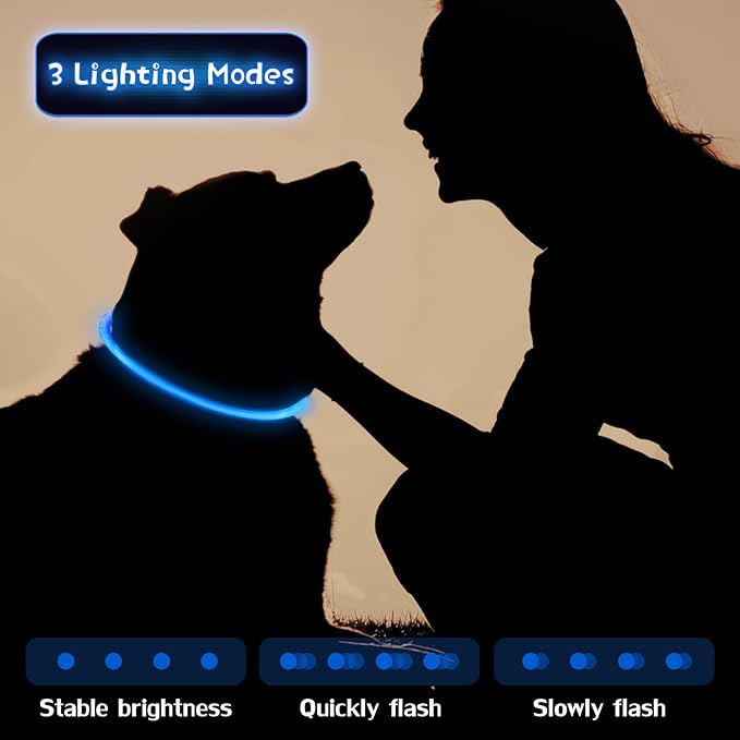 Weewooday 3 Pcs Dog Collar LED USB Rechargeable Lights Dog Necklace Collars Doggy Lights for Night Walking Adjustable Safety Lamp Pet Collars for Large Medium Small Puppy Pet(Blue,Classic Style)