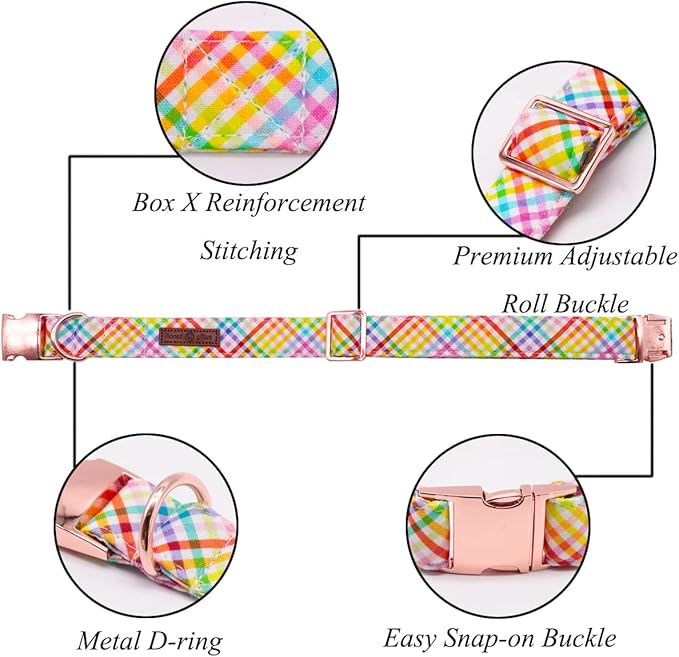 Lionet Paws Easter Dog Collar with Bowtie - Colorful Cute Cotton Bowtie Dog Collar with Metal Buckle for Medium Dog Girl Boy, M, Neck 13.5-22in