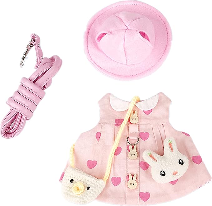 Guinea Pig Clothes,Soft Bunny Ferret Clothes with Pet Rabbit Harness and Leash Mini Hat Bag Cute Brooch for Kitten Small Animal Collars