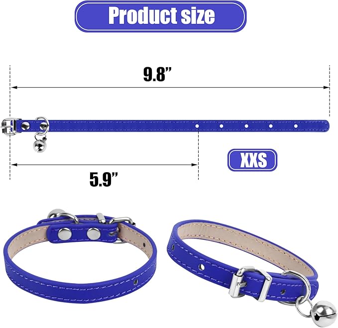 XXS Teacup Dog Collar - Light Blue & Pink, 3/8 inch Width for Small Dogs & Cats