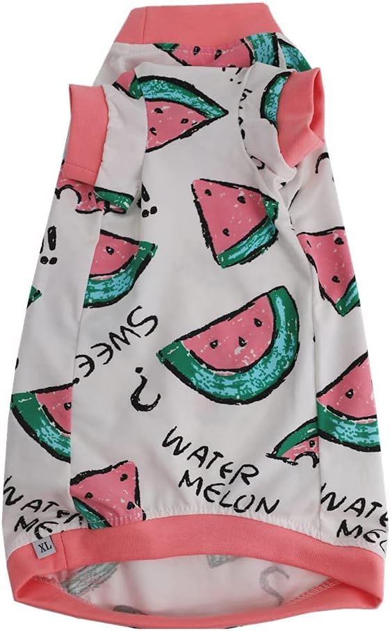Sphynx Hairless Cat Cute Summer Cotton T-Shirts Pet Clothes,Round Collar Kitten Shirts Cats Apparel (Pink Watermelon, Small (Pack of 1))