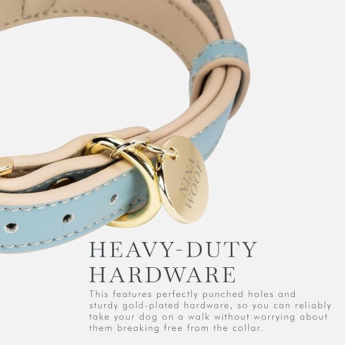 Cupertino Dog Collars, Harnesses & Leashes Made from Vegan Leather with Dog Tracker Device Holder Adjustable Dog Collar - Color Blue, Large