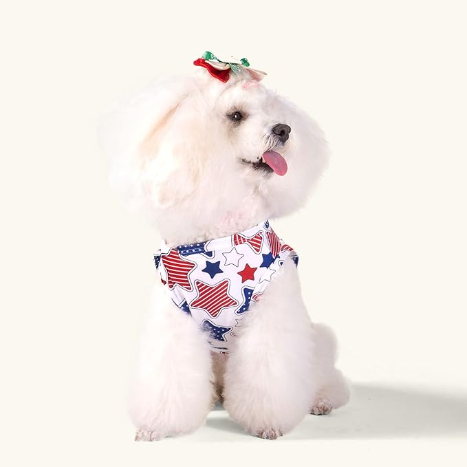CuteBone 4th of July Dog Shirts 2-Pack Soft Pet Clothes Breathable Summer Vest for Small Puppy and Stretchy Cat Apparel 2BX13XS