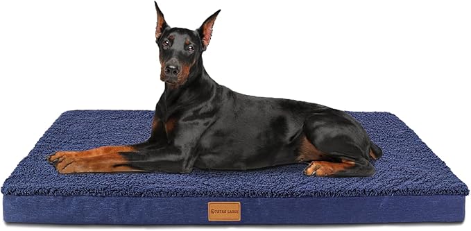 Patas Lague Orthopedic Jumbo Dog Bed for Extra Large Dogs 56''X40'', Soft Comfortable Waterproof Egg Crate Foam Jumbo Pet Beds Mat with Removable Washable Cover, Navy Blue