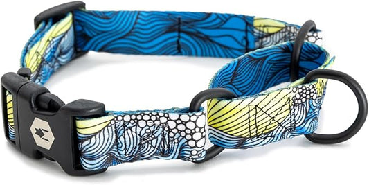 Wolfgang Heavy Duty Martingale Dog Collar with Quick Release Nylon Buckle for Walking & Training, DawnPatrol Print, Medium