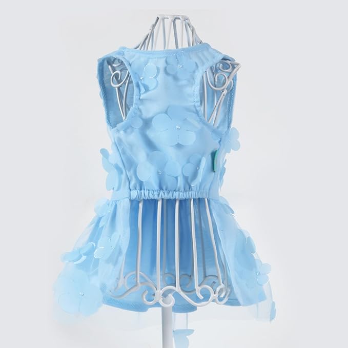 Laifug Dog Dress Puppy Print Princess Dog Dress Cute Party Wear (Blue, M)