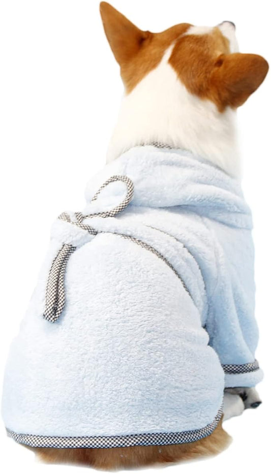 Dog Bathrobe, Microfiber Fast Drying Absorbent Hooded Bath Towel White for Puppy Small Medium Large Dog Cat (3XL, LightCyan)