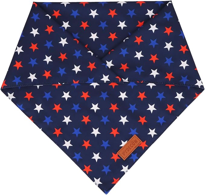 PTDECOR American USA Flag Dog Bandana Reversible Triangle Patriotic Dog Scarf 4th of July Bandanas for Medium Large Dogs Pets (Blue & White, Large)
