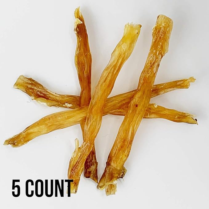 Beef Tendons for Dogs Made in USA. 6-10 Inch Grass Fed Farm-Raised American Beef Dog Treats. All Natural Dog Dental Chews. Grain Free Odor-Free Beef Dog Chews 5 Count