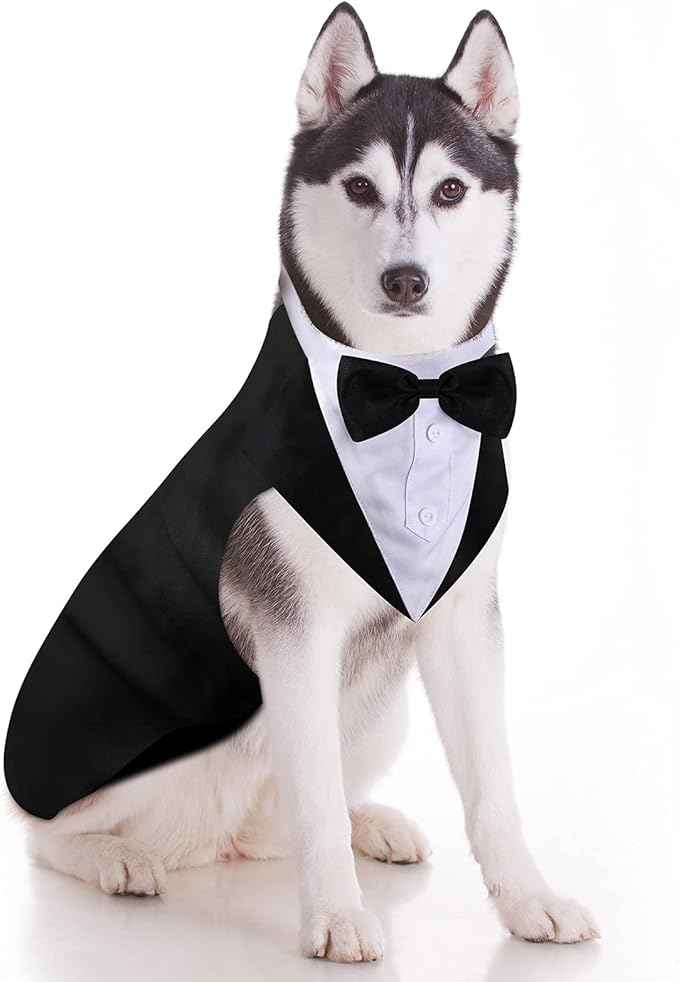 Weewooday Dog Tuxedo and Bandana Set Dogs Formal Tuxedo PET Wedding Party Suit Wedding Bow Tie Shirt for Christmas Halloween Birthday Costumes(Cute Style,Large)