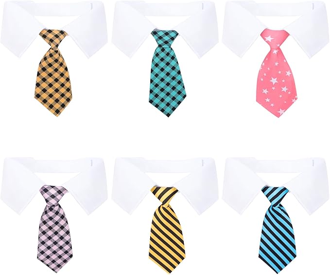 Segarty Dog Neck Tie Collar, 6 Pack Adjustable Cute Pet Ties Collars Grooming Accessories Formal Wedding Costume for Medium Large Dogs, Dog Necktie Set Blue Pink Yellow Plaid Birthday Holiday (XL)