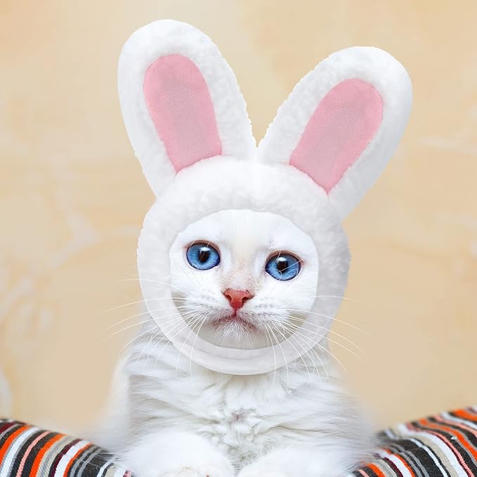 Weewooday 5 Pcs Cat Adorable Costume Bunny Hat with Ears Funny Mane Cat Hat for Pets and Small Dogs Kitten Puppy Party Costume Accessory Headwear(Rabbit, Lion, Leopard, Tiger, Giraffe)