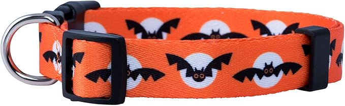 Native Pup Halloween Dog Collar- Spooky Fall Themed Horror Costume Collars- Skull, Pumpkin, Ghost, Bat, Witch, Candy Corn, Spider- Adjustable for Small, Medium, Large Breeds (Medium, Bats and Moon)