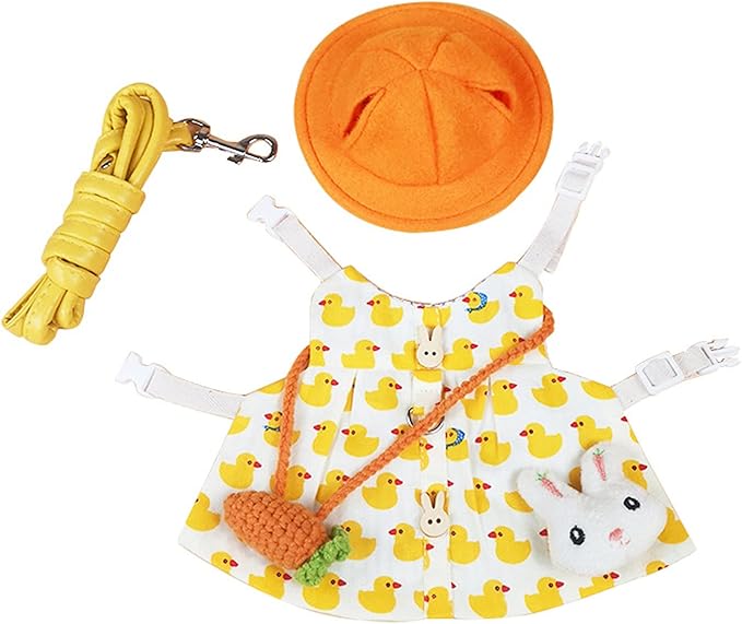 Guinea Pig Clothes,Soft Bunny Ferret Clothes with Pet Rabbit Harness and Leash Mini Hat Bag Cute Brooch for Kitten Small Animal Collars