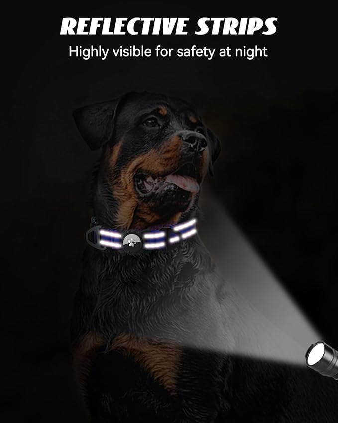 Joytale Airtag Dog Collar, Dual D-Rings, Reflective Pet Collar with Waterproof AirTag Holder, Soft Padded Adjustable for Small Dogs, Navy Blue, S