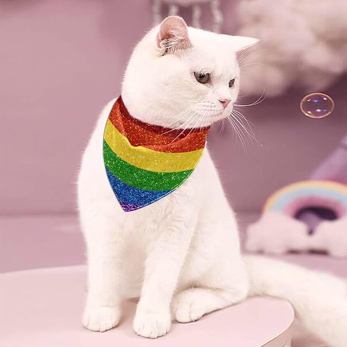 2 Pack Dog Bandanas LGBT Glitter Rainbow Pride Flag Milk Silk Pet Bandana Scarf Snap Button Triangle Bibs Kerchief Set Pet Holiday Accessories Decor for Small to Large Puppy Dogs Cats Large