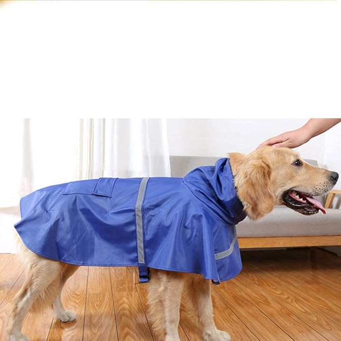 Large Dog Raincoat Adjustable Pet Waterproof Clothes Lightweight Rain Jacket Poncho Hoodies with Strip Reflective(Dark Blue,L)
