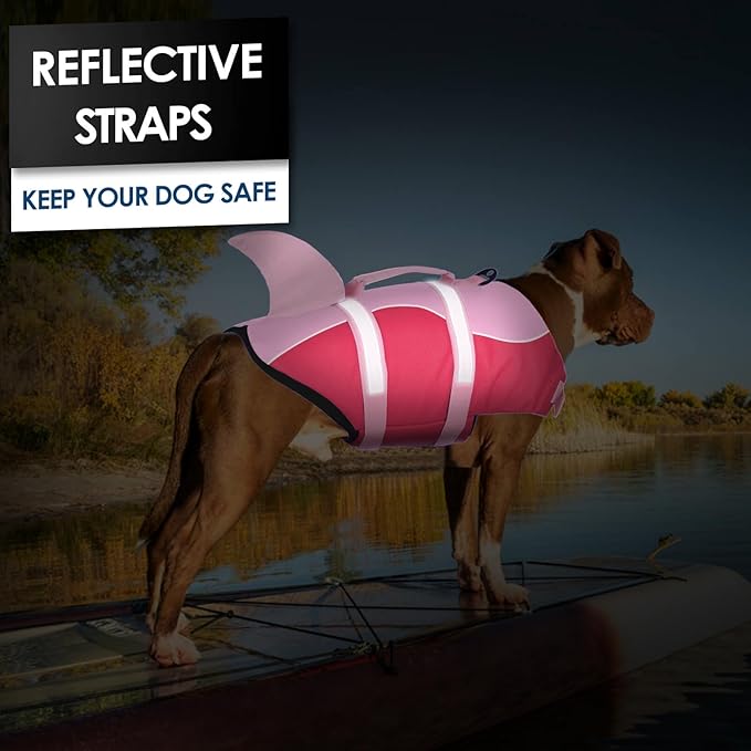 AOFITEE Dog Life Jacket, Shark Dog Life Vest for Swimming Boating, High Flotation Pet Lifesaver with Rescue Handle, Reflective French Bulldog Lifejacket, Life Jackets for Small Medium Large Dogs, M