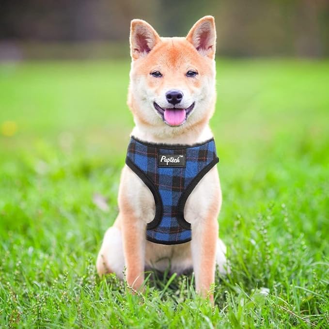 PUPTECK Soft Mesh Dog Harness and Leash Set Pet Puppy Cat Comfort Padded Vest No Pull Harnesses, Navy Blue, XS