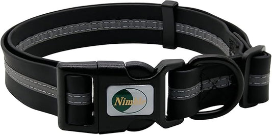 NIMBLE Dog Collar Waterproof Pet Collars Anti-Odor Durable Adjustable PVC & Polyester Soft with Reflective Cloth Stripe Basic Dog Collars S/M/L Sizes (Large (15.35”-24.8”inches), Black)