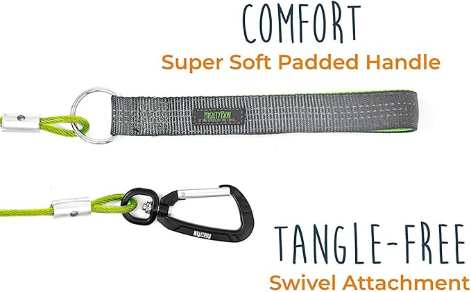 Mighty Paw Dog Leash - Anti Biting Pets Leashes - Chew Proof Metal Cable - Ideal for Large Dogs and Teething Puppies - Braided Cord with Padded Handle - Six Foot - Green