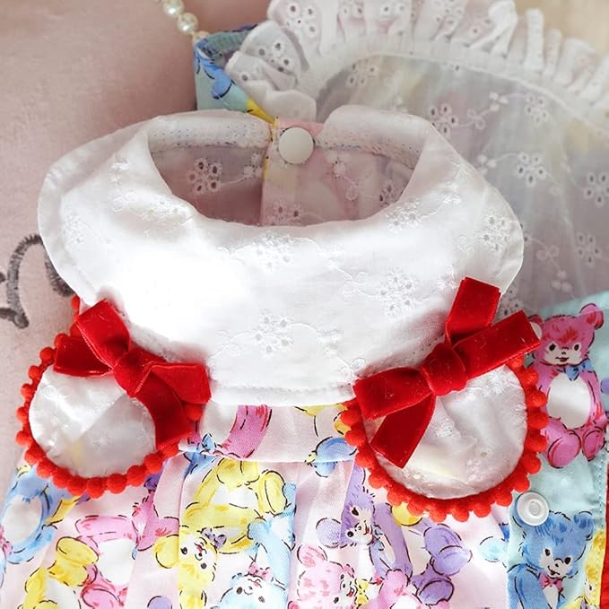 Elegant Princess Bear Printed Dress Cotton Tutu with Rabbit Ears for Small, Extra Small Dog Teddy, Pug, Chihuahua, Shih Tzu, Yorkshire Terriers Pink XL