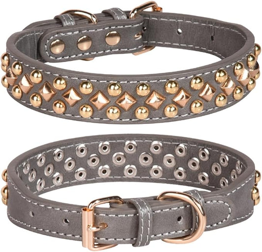 Spiked Dog Collar Soft Pu Leather Mushrooms Rivet Spike Studded Puppy Adjustable Pet Collars for Small Breeds (XS, Grey3)