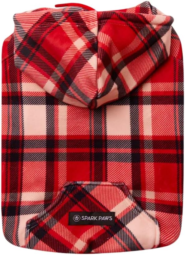 Spark Paws Dog Hoodie - Premium Quality, Buttery Soft, Superior Comfort and Fit, Calming Fleece Interior, Suitable for All Breeds - Red Plaid, S