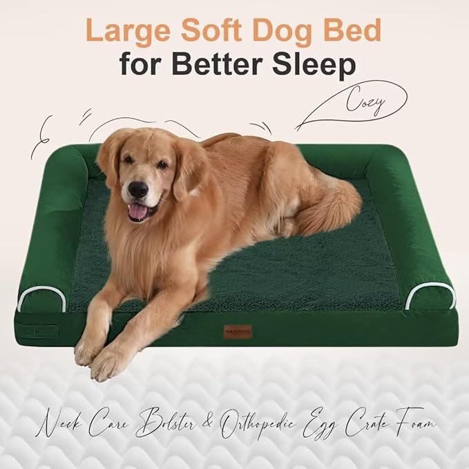 Large Dog Bed Orthopedic Washable: Beds Bolster XL Bed Big XLarge Dogs Egg Crate Foam Couch Sofa Waterproof with Removable Cover - Emerald