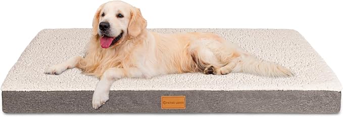Patas Lague Orthopedic XL Dog Bed for Large Dogs 42''X28'', Soft Comfortable Waterproof Egg Crate Foam Big Large Pet Beds Mat with Removable Washable Cover, Ivory