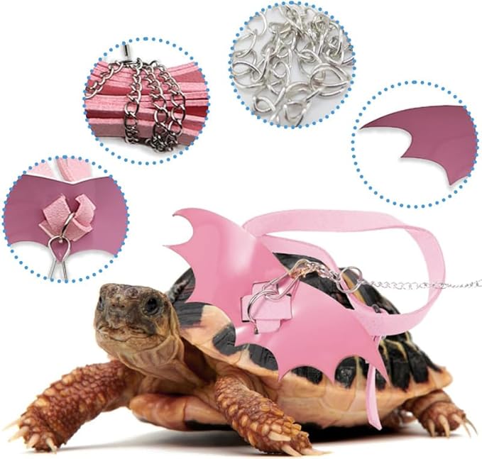 Turtle Harness and Leash with Wings- Harness Strap Chest Collar Adjustable Rope Walking for Turtle Reptile(Pink L