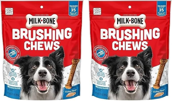 Milk-Bone Original Brushing Chews, 35 Small/Medium Daily Dental Dog Treats Scrubbing Action Helps Clean Teeth (Pack of 2)