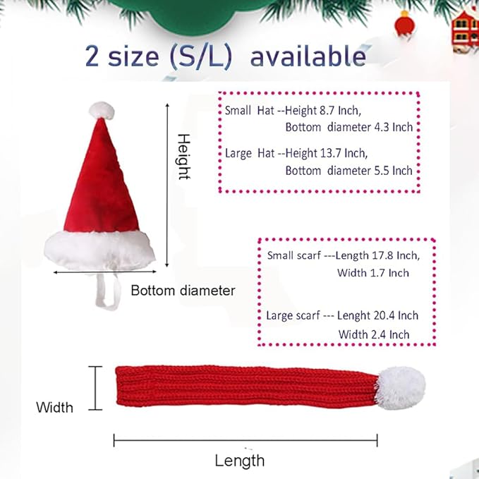 ANIAC Dog Santa Hat with Scarf Kids Xmas Cap Doggy Christmas Costume Pet Warm Headgear and Neck Accessories for Medium Big Dogs and Kids (Large)