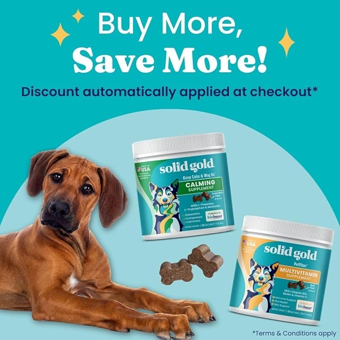 Solid Gold Dog Calming Chews for Dogs, Treats with Melatonin & Valerian Root - 120 Count, All Breeds & Sizes