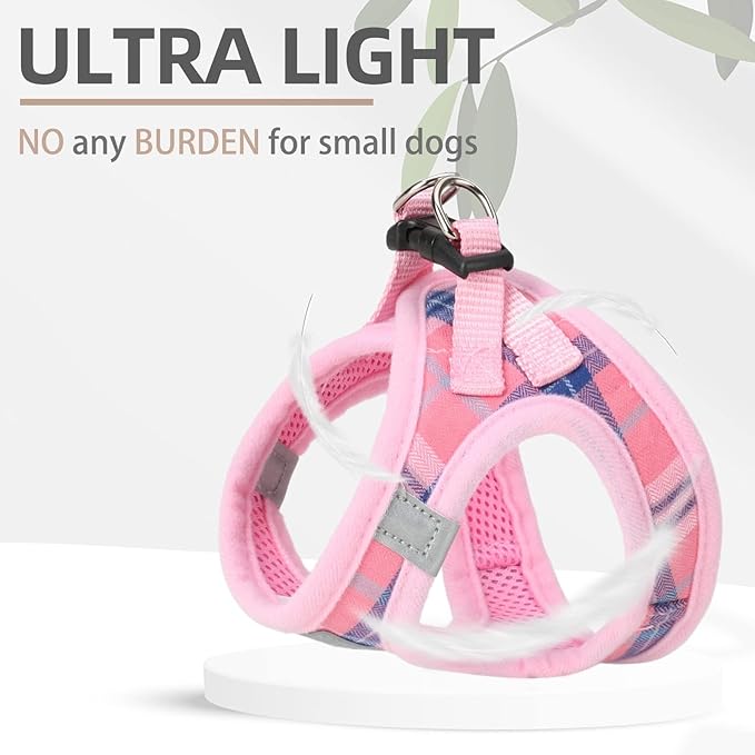 PUPTECK Adjustable Dog Harness Collar and Leash Set Step in No Pull Pet Harness for Small Medium Dogs Puppy and Cats Outdoor Walking Running, Soft Mesh Padded Reflective Vest Harnesses, Pink L