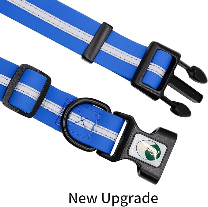 NIMBLE Dog Collar Waterproof Pet Collars Anti-Odor Durable Adjustable PVC & Polyester Soft with Reflective Cloth Stripe Basic Dog Collars S/M/L Sizes (Large (15.35”-24.8”inches), Blue)