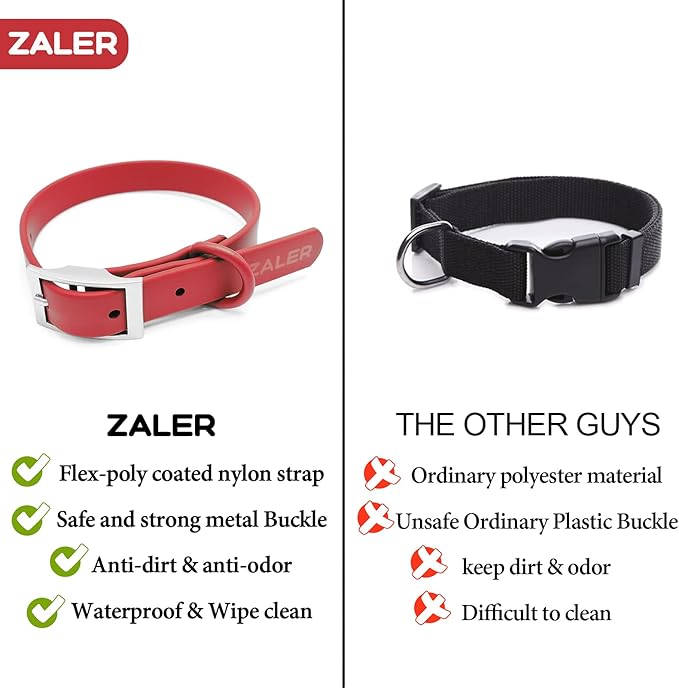 ZALER Waterproof Dog Collar, Adjustable Odor Proof Dog Collars Easy to Clean, Soft Comfortable Pet Collars for Large, Medium Small Dogs (Strawberry Red, M(Length:11.4''-15.4''; Width:0.75''))