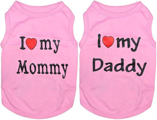 2 Pack Puppy Shirt for Small Dog Cat - Cotton, Soft & Comfortable - Cute Mommy/Daddy Pattern - Breathable & Lightweight - Pullover Style - XS (7.8" Neck, 11.8" Chest, 7.5" Length) - 2.5lb-4lb
