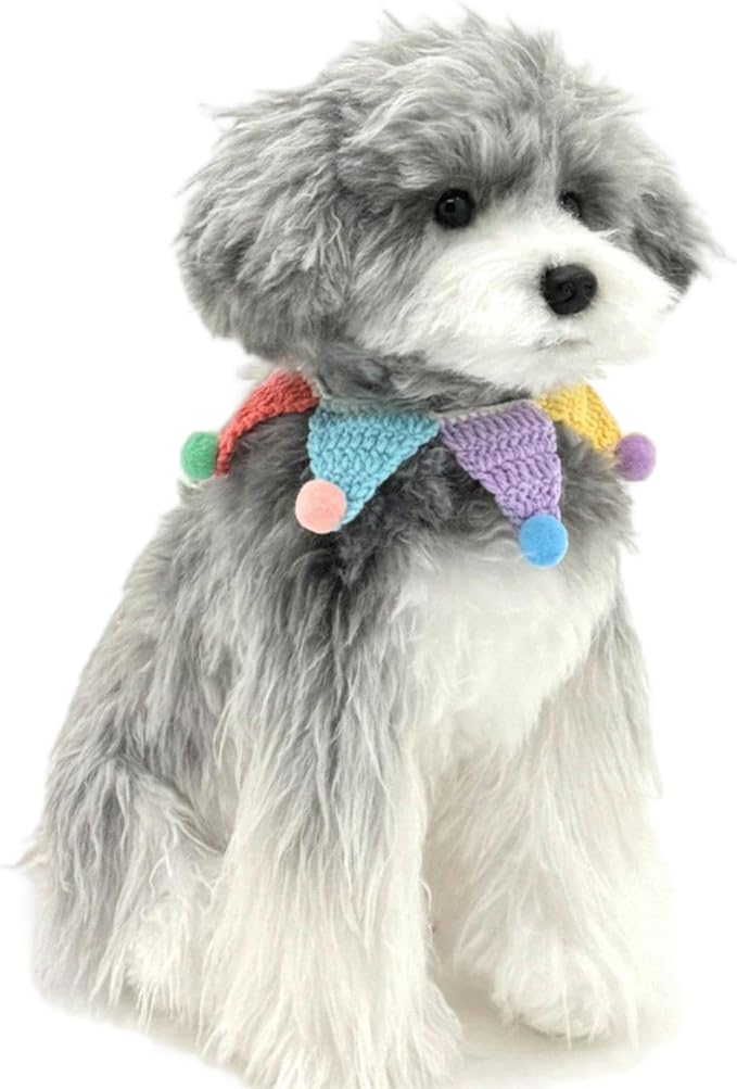 Knitted Dog Costume,Handmade Cat Birthday Costume,Dog Outfit and Birthday Decoration,Cute Cat Outfit,Rainbow Bandana,Adjustable Clown Costume