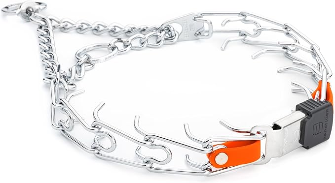 Herm Sprenger Chrome Plated Steel Dog Collar with Quick Release ClicLock Buckle and Biothane Insert Training Collar for Dogs Made in Germany (Hunter Orange, 23in x 3.2mm(Neck Size up to19-20in))