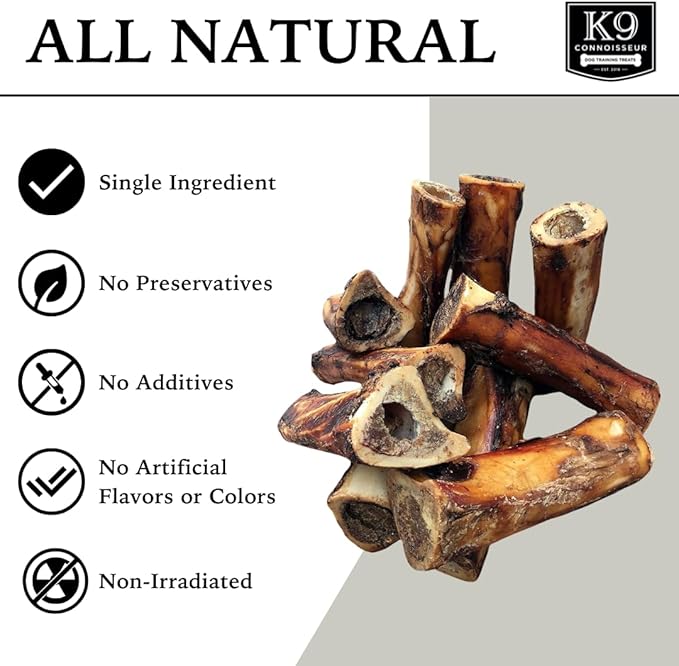 K9 Connoisseur Beef Marrow Large Dog Bones Long Lasting for Aggressive Chewers - USA Made Single Ingredient Champ Bones for Large Dogs Over 50 Pounds - 10 Pack