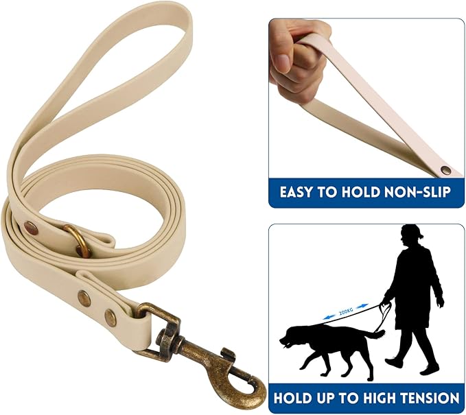 Wisedog Dog Collar and Leash Set Combo: Adjustable Durable Pet Collars with Dog Leashes for Small Medium Large Dogs, Includes One Bonus of Poop Bag Holder (L, Sand Color)