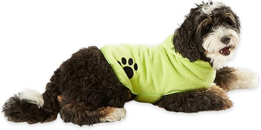 Bone Dry Pet Robe Collection, Embroidered Absorbent Microfiber Bath Robe with Adjustable Closure, for Dogs & Cats, Small, Lettuce Green