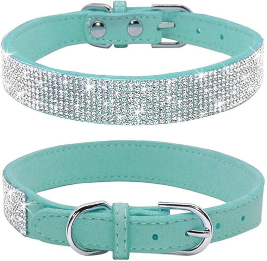 Cute Dog Collar with Bling Rhinestone, Fancy Crystal Diamond Glitter Pretty Jewel Soft Cat Collars for Small Medium Large Breed Dogs Girl Female Pet Puppy Kitten Terrier (L, Light Blue)