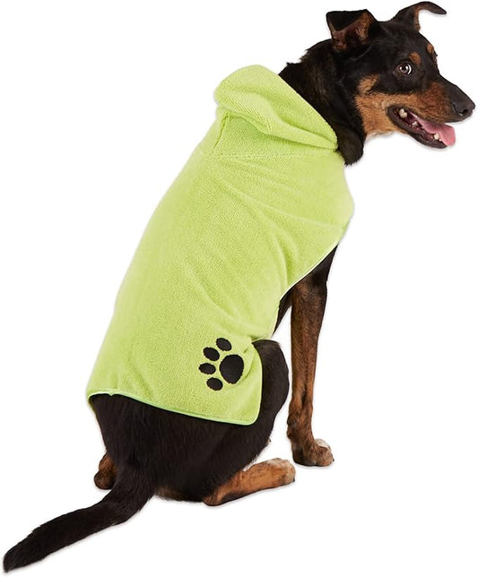 Bone Dry Pet Robe Collection, Embroidered Absorbent Microfiber Bath Robe with Adjustable Closure, for Dogs & Cats, Medium, Lettuce Green