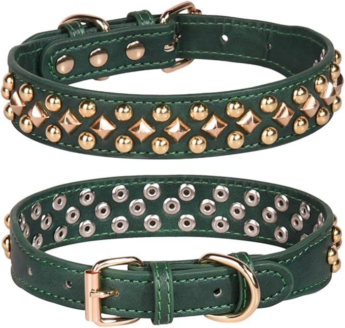 Spiked Dog Collar Soft Pu Leather Mushrooms Rivet Spike Studded Puppy Adjustable Pet Collars for Small Breeds (XS, Green3)
