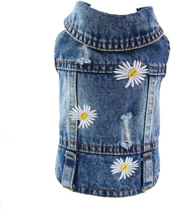 Pet Clothes Denim Dog Costume Summer Cowboy Vest Daisy Shirt Jeans Jacket Puppy Clothing for Chihuahua Yorkies XS