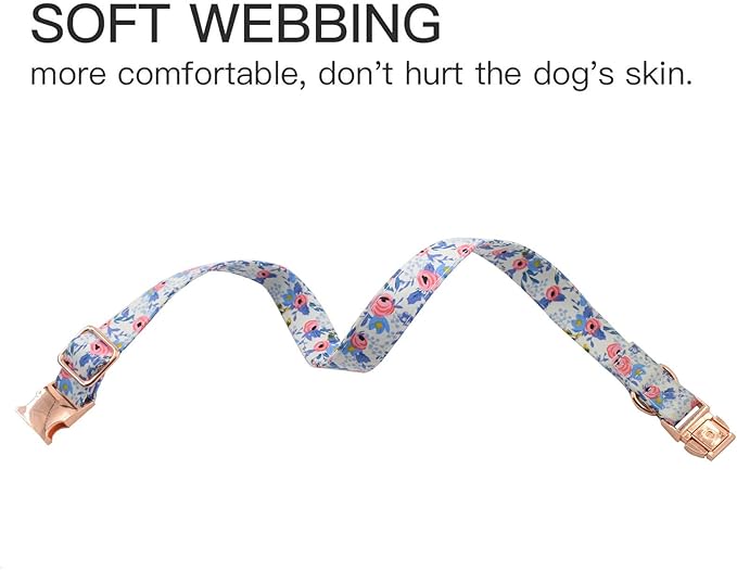 Metal Buckle Dog Collar, Durable Adjustable Dog Collar Soft for Small Medium Large Dogs (M(13-18in), Flower2)